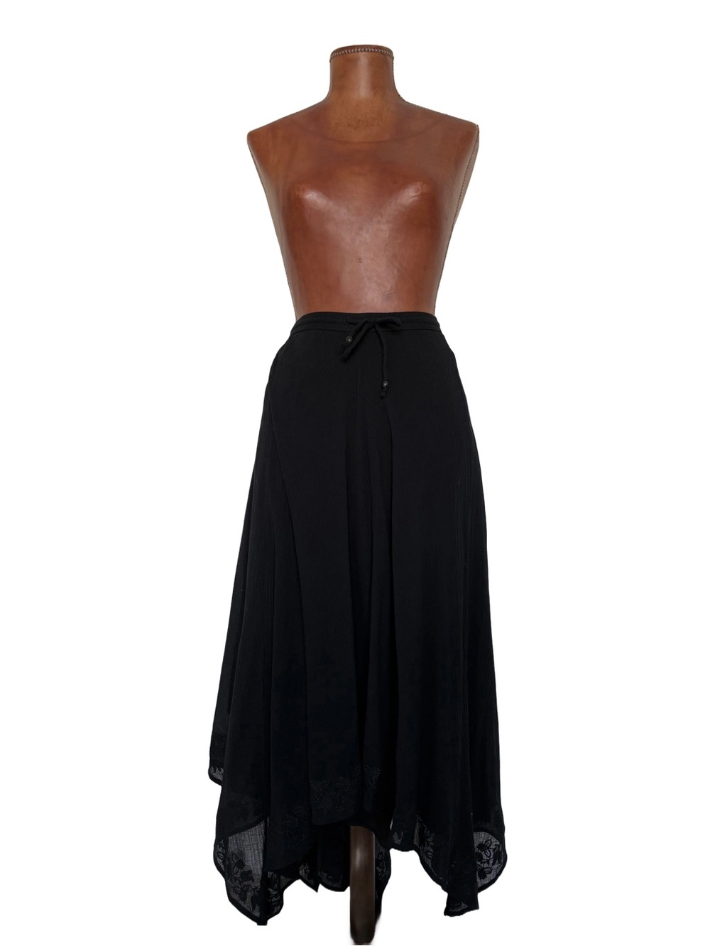 Lauren Ralph Lauren Vintage Black Handkerchief Skirt with Embroidered Hem